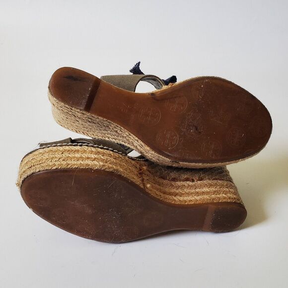 Tori Burch Canvas Espadrille Sandals Khaki Green Jute Wedge Open Toe Summer - Picture 7 of 12